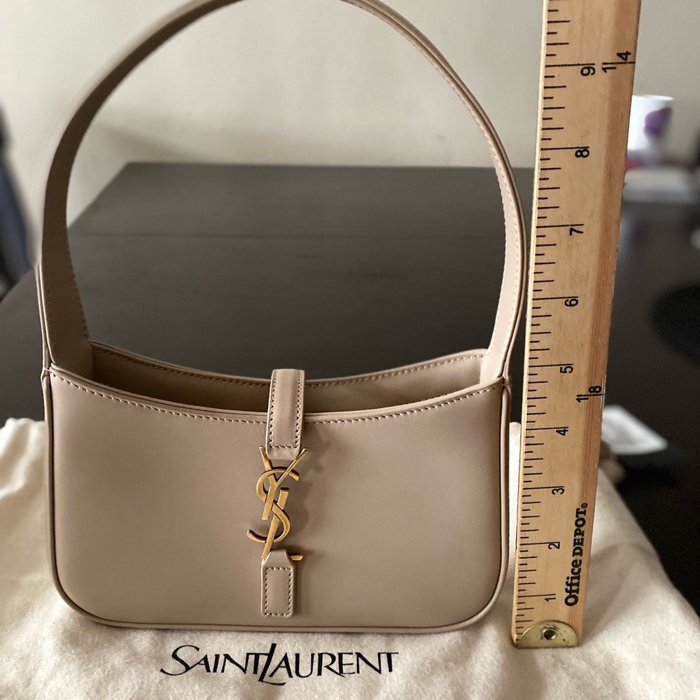 Saint Laurent Taupe Leather Shoulder Bag with Gold YSL Emblem - Picture 4 of 14